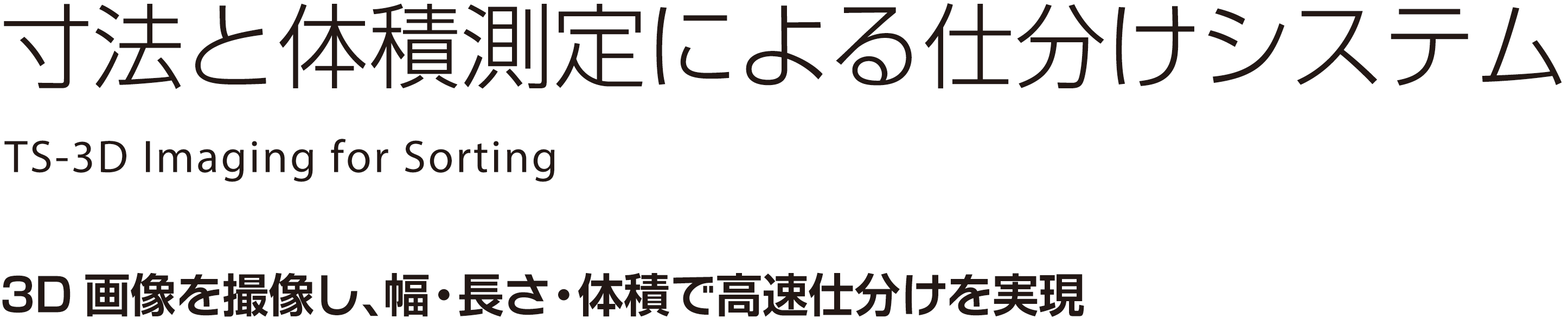 寸法と体積測定による仕分けシステム　TS-3D Imaging for Sorting　3D画像を撮像し、幅・長さ・体積で高速仕分けを実現